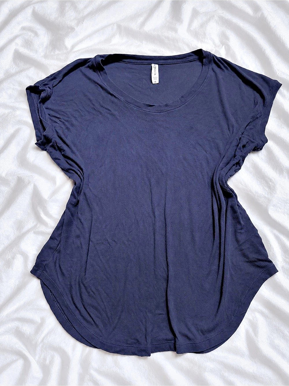 Athleta Signature Rib Top Short Sleeve Tee Blue XL